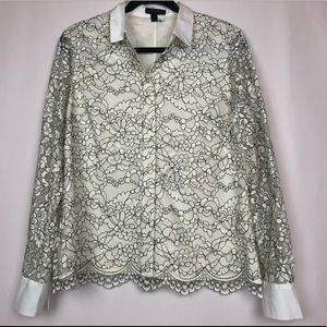 J Crew Button Front Top Lace Sheer Floral